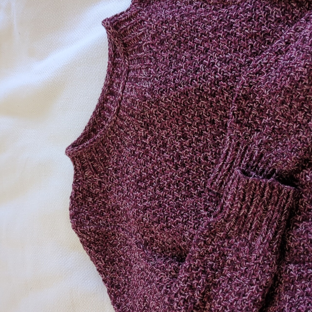 LOFT Maroon Textured Crew Neck Sweater